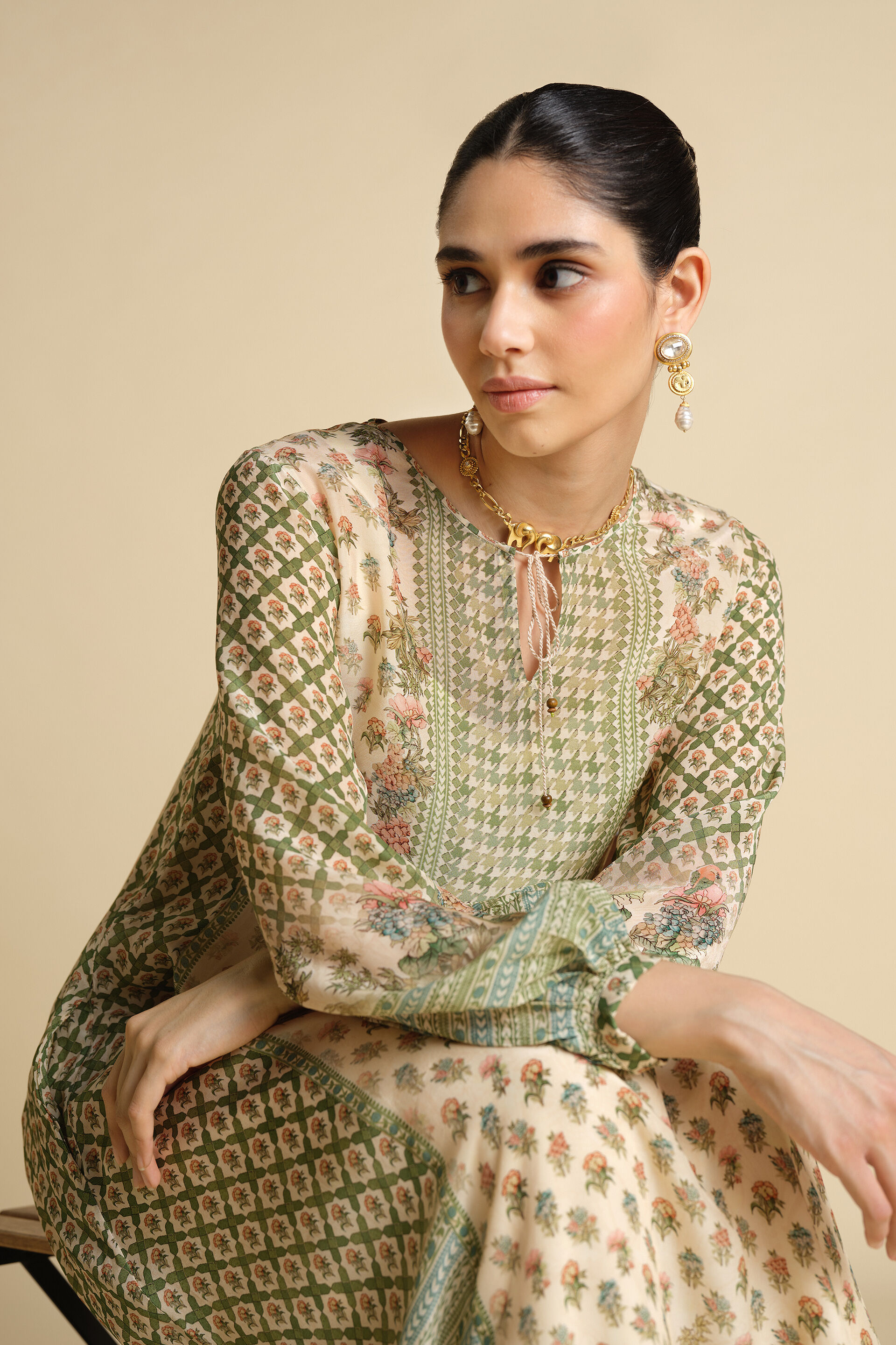 Rowan Printed Kaftan - Ivory, Ivory, image 5